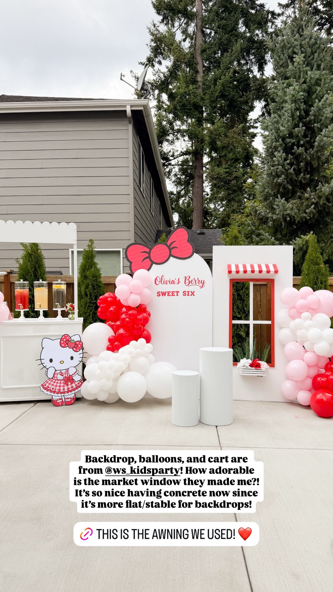 THIS IS THE AWNING WE USED! Backdrop, balloons, and cart are from @ws_kidsparty! How adorable is the market window they made me?!
It's so nice having concrete now since it's more flat/stable for backdrops!