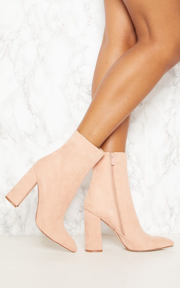 Nude Faux Suede High Point Ankle Boot | PrettyLittleThing UK