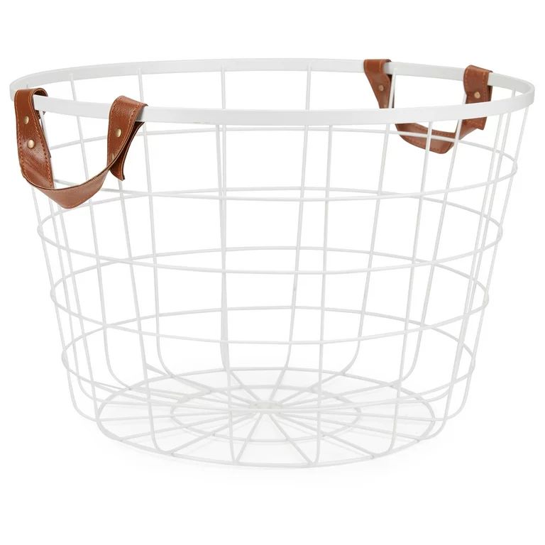 Mainstays Large Round Wire Basket With Handles, White - Walmart.com | Walmart (US)