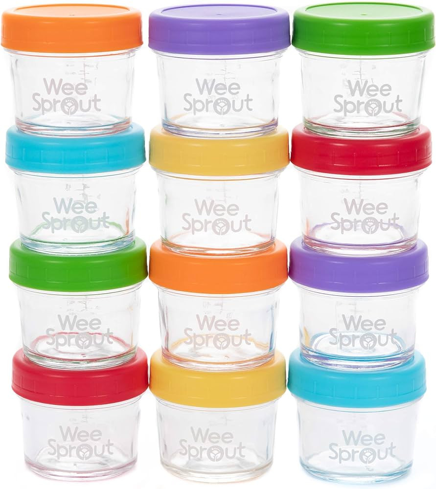 WeeSprout Glass Baby Food Storage Jars - 12 Set,Baby Food Jars with Lids, Freezer Storage, Reusab... | Amazon (US)