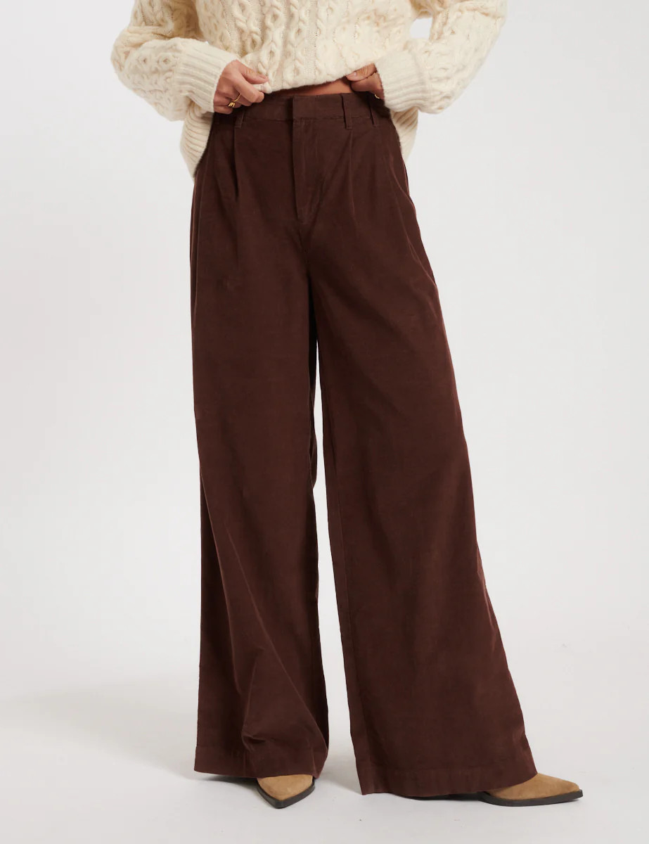Brown Cord Pleated Wide Leg Trousers | Nobody's Child