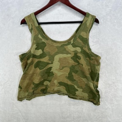 Pilcro Tank Top Womens L Green Camo Cropped 100% Cotton Scoop Neck Slub Knit | eBay | eBay US