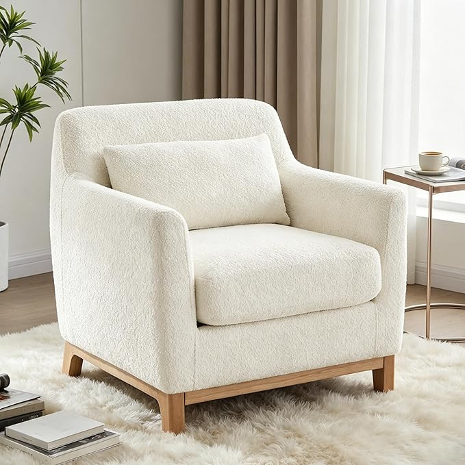 Living Room Accent Chairs, 31" W Oversized Armchair with Thick Cushion Cozy Boucle Reading Chairs... | Amazon (US)