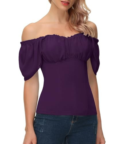Purple Shirt for Women Summer Tops Dressy Casual Sweetheart Neck Ruffle Short Sleeve Solid Blouses Tops Purple 2XL | Amazon (US)