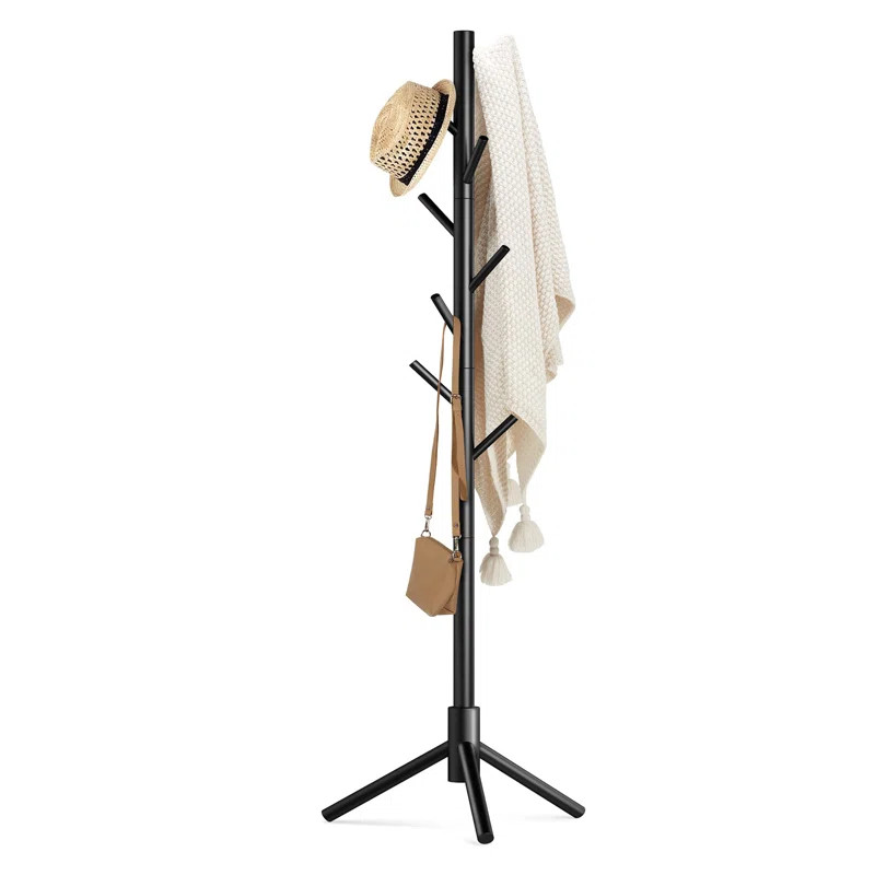 Rebrilliant Adosinda 8 - Hook Freestanding Adjustable Solid Wood Coat Rack for Bedroom, Closet, E... | Wayfair North America