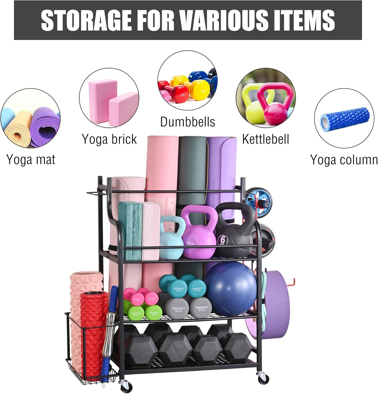 Mythinglogic Yoga Mat Storage Racks,Home Gym Storage Rack for Dumbbells Kettlebells Foam Roller, ... | Amazon (US)