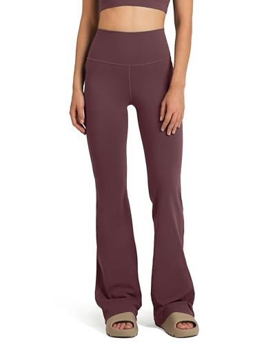 Colorfulkoala Women's Dreamlux High Waisted Flared Leggings with Zippered Pockets Full Length Wide Leg Yoga Pants 31.5"(XS, Plum Red) | Amazon (US)