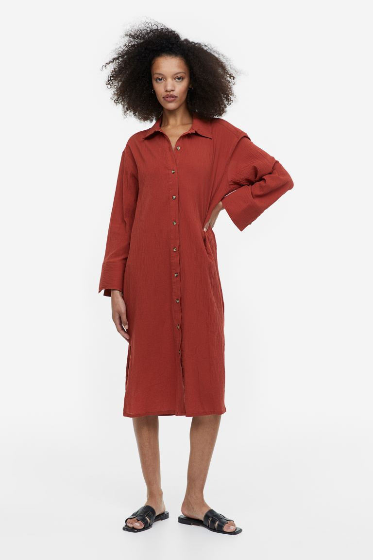 Crêped Shirt Dress - Red - Ladies | H&M US | H&M (US + CA)