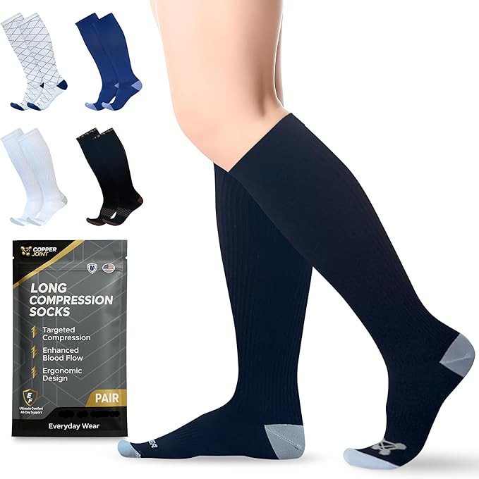 CopperJoint Copper Compression Socks for Women & Men, 15–20 mmHg Knee High Support Socks, Wide ... | Amazon (US)
