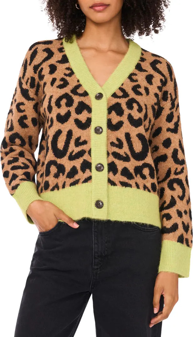 1.STATE Colorblock Trim Leopard Spot Cardigan | Nordstromrack | Nordstrom Rack
