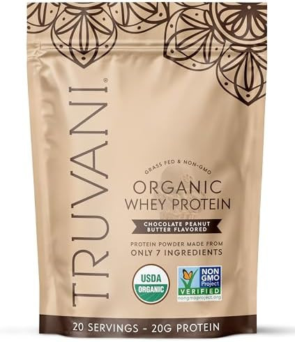 Truvani Organic Whey Protein Powder | Chocolate Peanut Butter | 20g Grass Fed Whey Protein | 20 S... | Amazon (US)