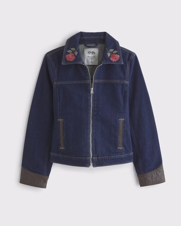 Embroidered Denim Zip-Up Jacket | Abercrombie & Fitch (US)