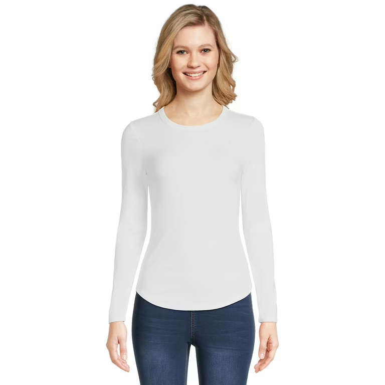 No Boundaries Women's Juniors Ribbed Crewneck Tee with Long Sleeves, Sizes XS-XXXL - Walmart.com | Walmart (US)