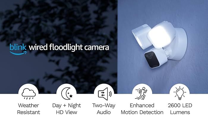 Blink Wired Floodlight Camera – Smart security camera, 2600 lumens, HD live view, enhanced moti... | Amazon (US)