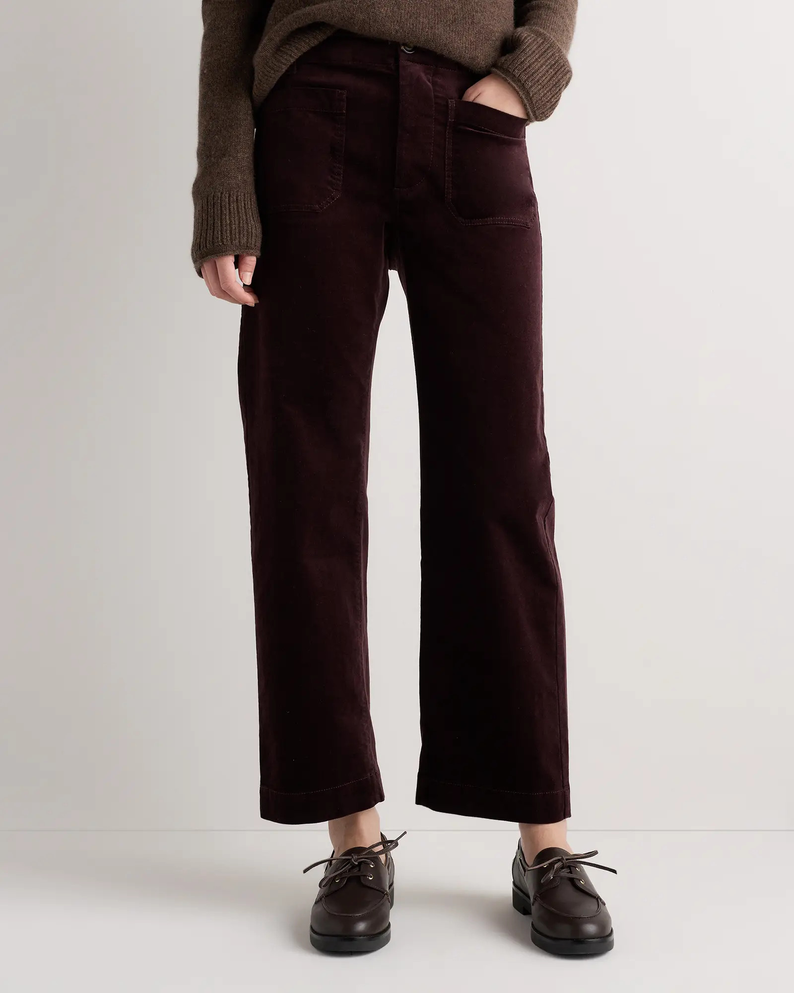Stretch Velvet Patch Pocket Wide Leg Pants | Quince