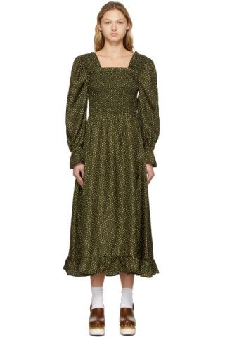 Green Smocked Elsie Dress | SSENSE