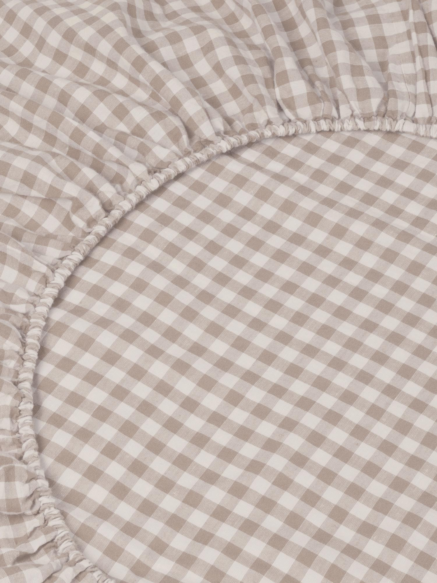 Mushroom Gingham 100% Linen Fitted Sheet | Piglet