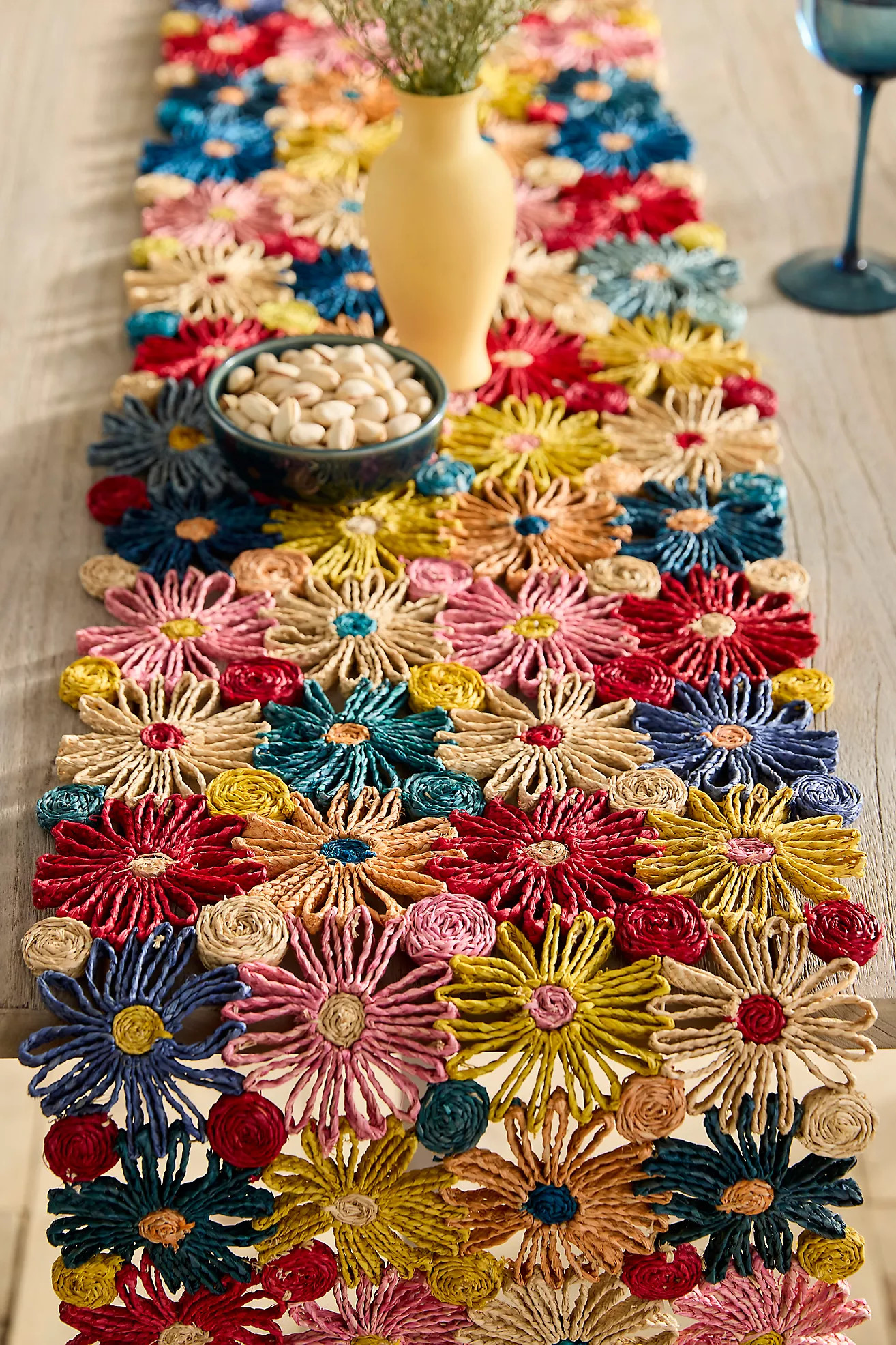 Colorful Floral Raffia Runner
