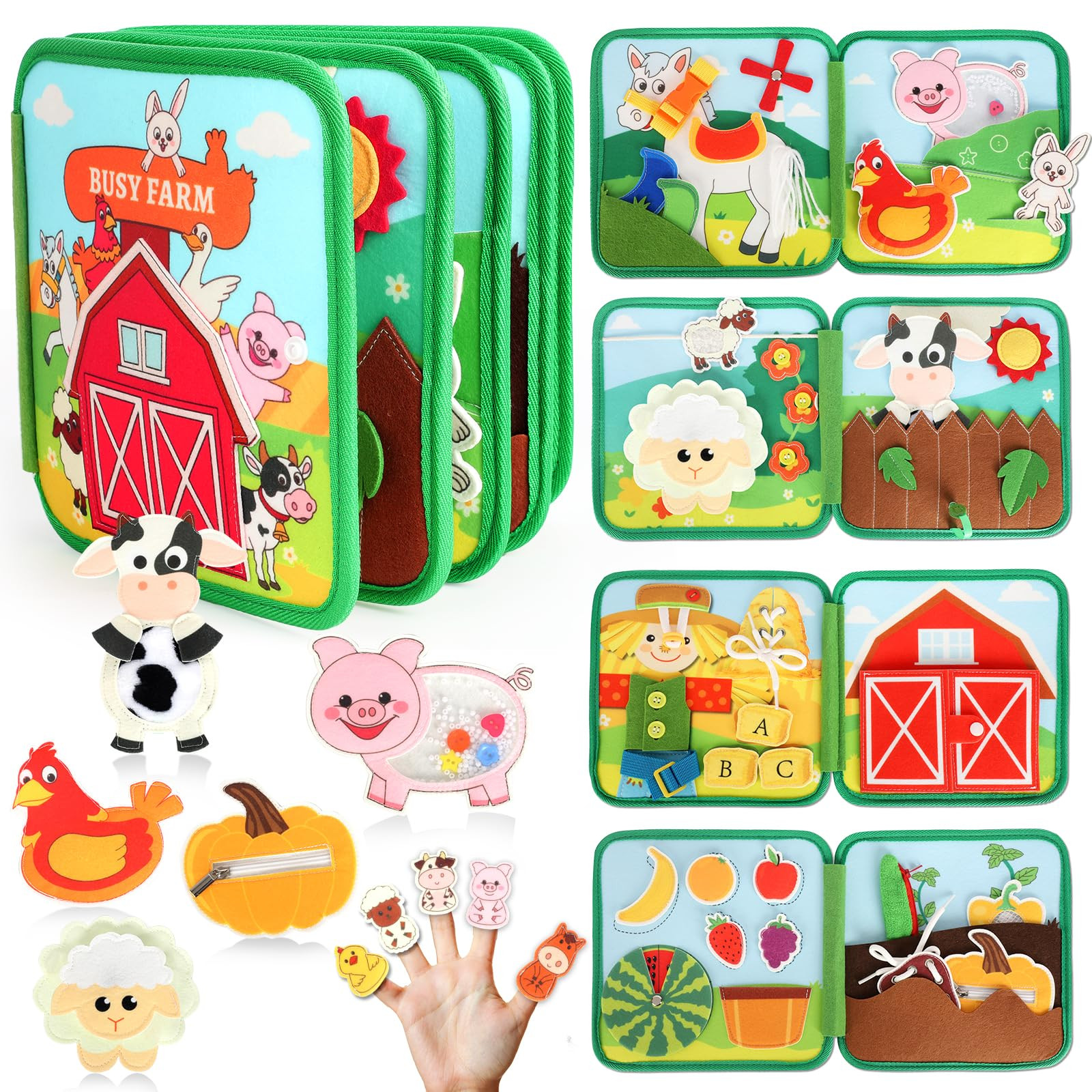 Farm Busy Book for Toddlers 1-3, Montessori Busy Board for 1 Year Old, Fine Motor Skills Quiet Ac... | Amazon (US)