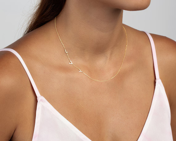 Sideways Initial Name Necklace, Dainty Personalized Jewelry, Letter necklace, Mothers Gift, Silve... | Etsy (US)