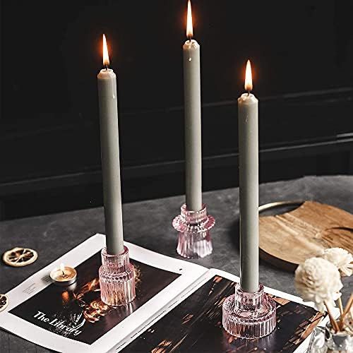 GlrYer Candlestick Holders Set of 3 for Taper Candles, Tealight Candles, Glass Pink Decorative Candl | Amazon (US)