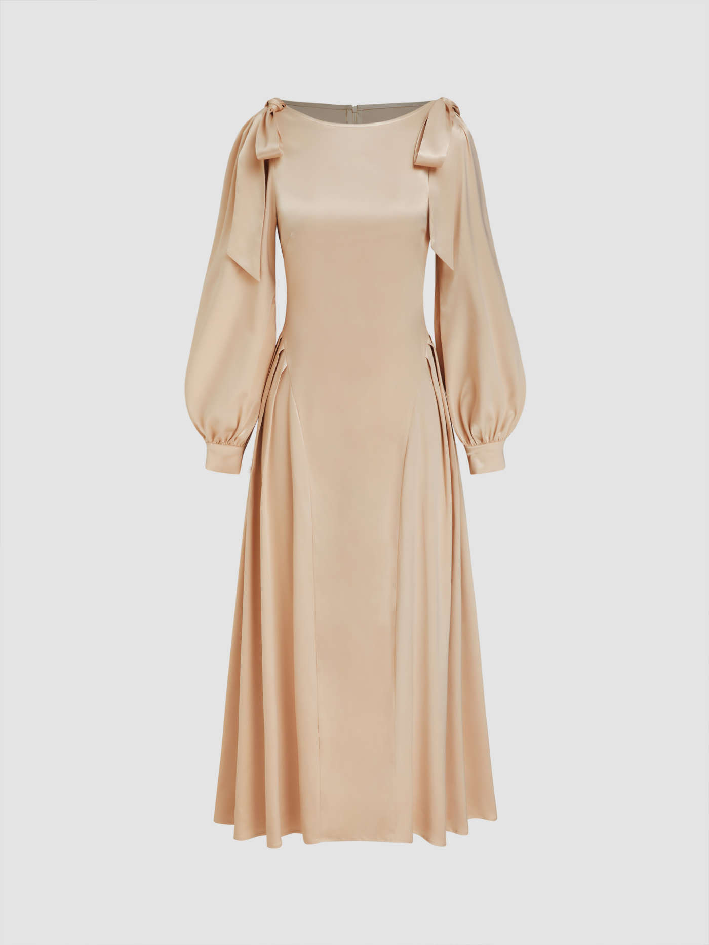 Boat Neck Bowknot Ruffle Puff Sleeve Maxi Dress | Cider