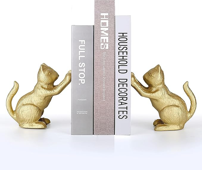 Ambipolar Lucky Cat Decorative Bookend, Heavy Duty Cast Iron, Vintage Shelf Decor, Gold, T3-66 | Amazon (US)