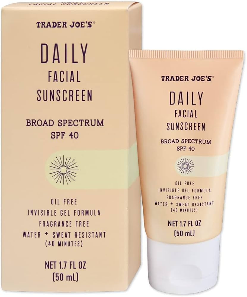 Trader Joe’s Daily Facial Sunscreen Broad Spectrum SPF 40 Oil Free Invisible Gel Formula Fragra... | Amazon (US)