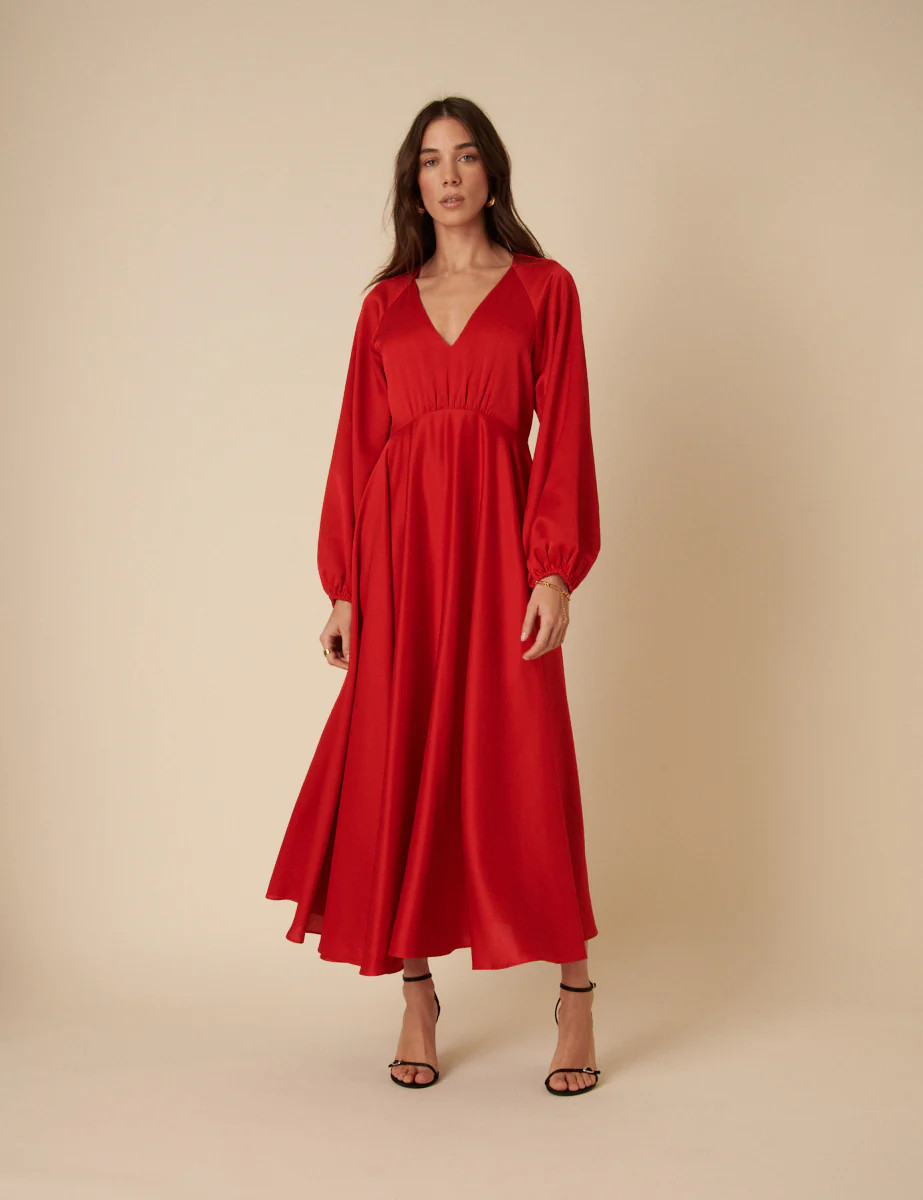 Red Balloon Sleeve Ace Maxi Dress | Nobody's Child