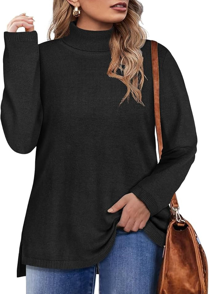 CARCOS Plus Size Sweaters for Women Solid Turtleneck Sweater Long Sleeve Pullover Tops Casual Spl... | Amazon (US)