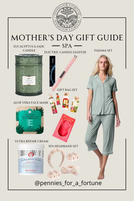 Mother’s Day gift guide for a spa day! 
Vera wang pajama set, electric candle lighter, eucalyptus & jade candle, aloe Vera face mask, gift bag set, ultra repair cream and a spa headband set

#LTKfindsunder50 #LTKGiftGuide #LTKbeauty