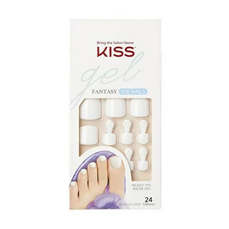 KISS Gel Fantasy Collection Ready-To-Wear Fake Toenails Pedicure Set Style This is Classic with Mini Nail File Pink Gel Nail Glue & 28 White Smudge-Proof Glue-On Toenails | Walmart (US)