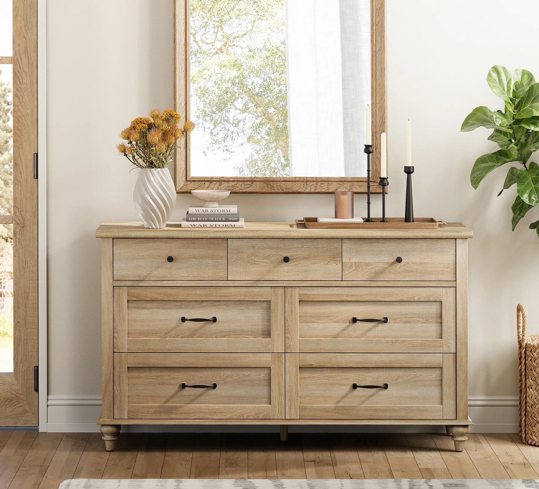 Scarlett Dresser With 7 Drawers For Bedroom, Mid Century Wooden Dresser | Wayfair North America