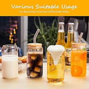 Glass Cups with Lids and Straws 16oz, Yirilan Drinking Glasses Beer Can Glasses Set of 4, Iced Co... | Amazon (US)