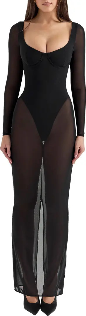 HOUSE OF CB Everly Long Sleeve Sheer Mesh Cocktail Maxi Dress | Nordstrom | Nordstrom