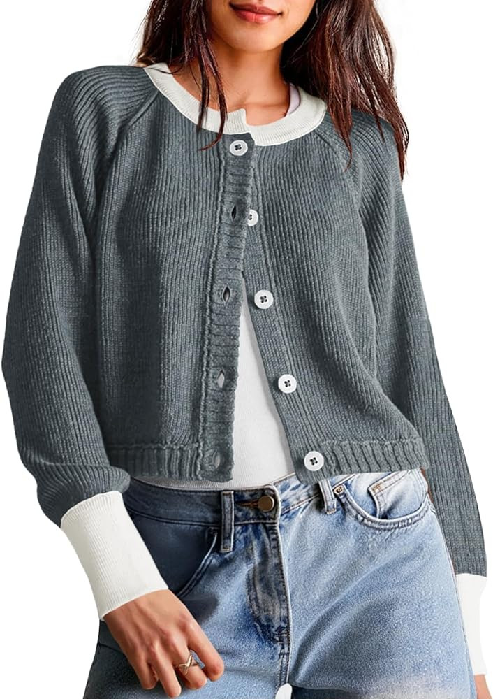 Saodimallsu Womens Cropped Cardigan Sweaters Button Down Open Front Long Sleeve Fall Trendy Color... | Amazon (US)