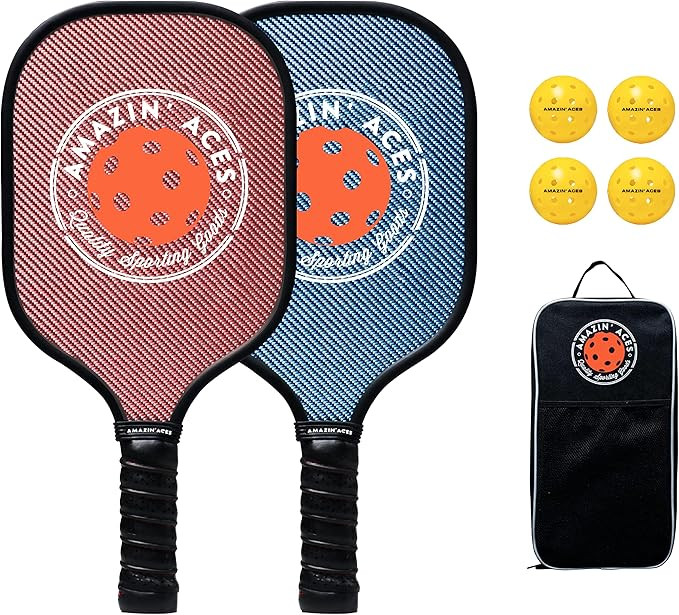 Amazin' Aces Carbon Fiber Pickleball Paddle Set in Blue and Pink - 2 Pickleball Rackets with Carb... | Amazon (US)