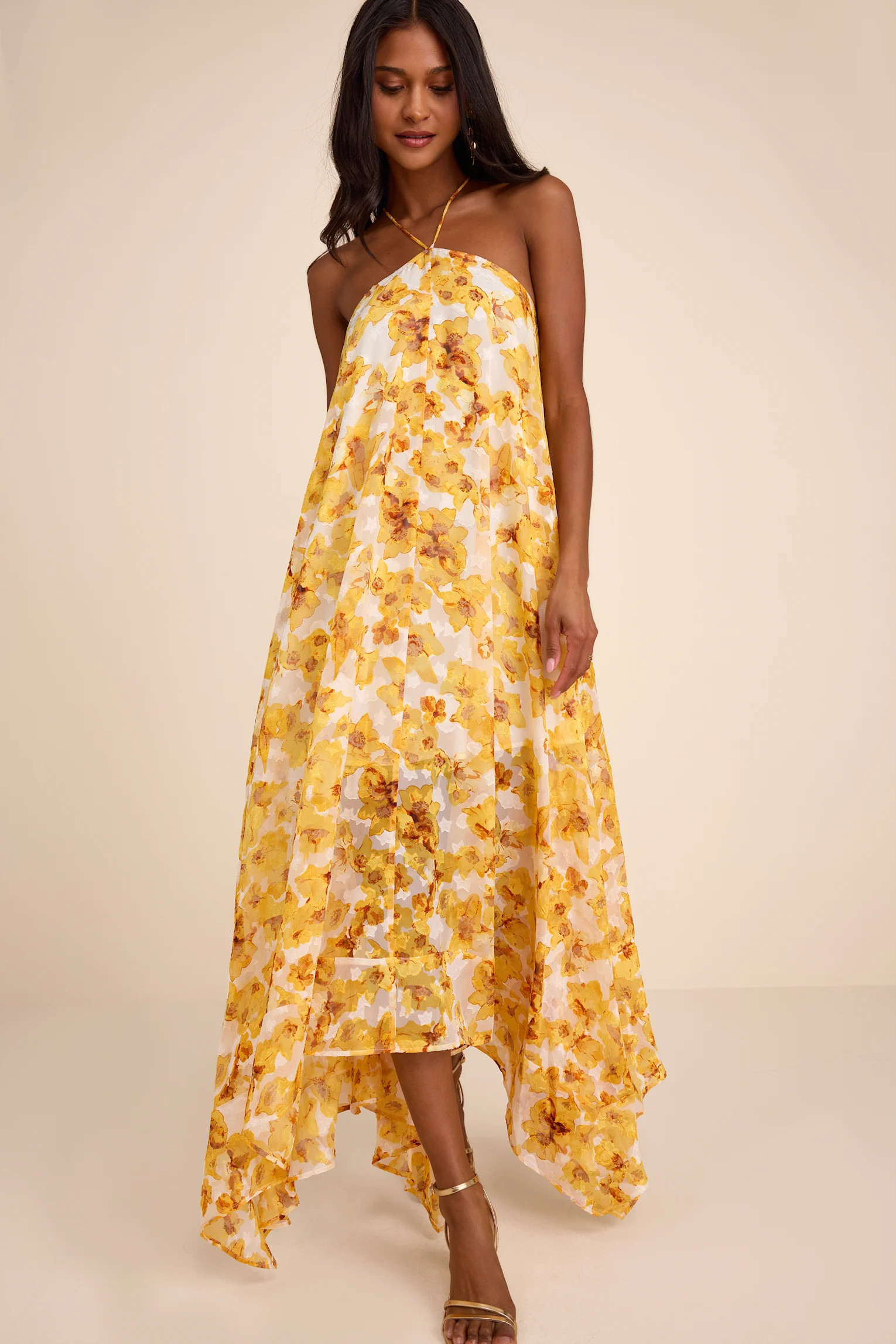 Dezzi Yellow Multi Floral Halter Shift Maxi Dress | Lulus