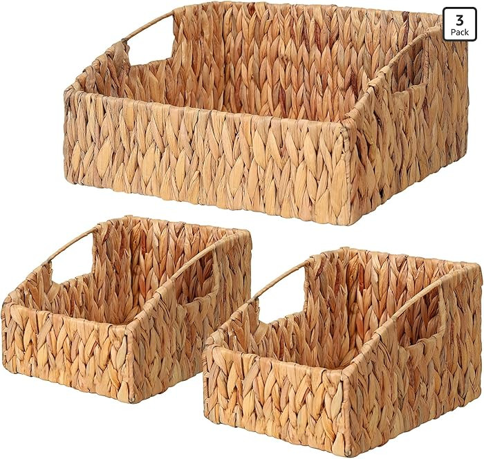 Rattan Storage Baskets, Handwoven Wicker Storage Bins with Built-in Handles, Storage Container Ba... | Amazon (US)