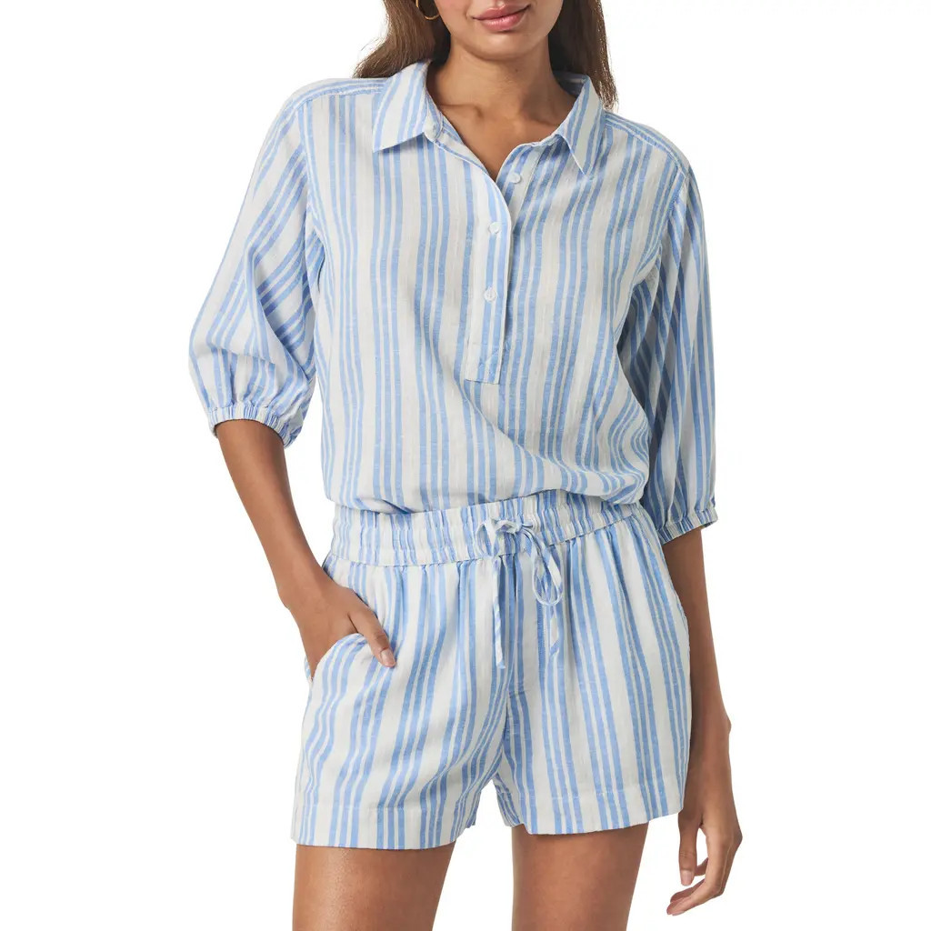 Splendid Allison Variegated Stripe Linen Blend Top in Steel Blue/White at Nordstrom Rack, Size X-Large | Nordstrom Rack