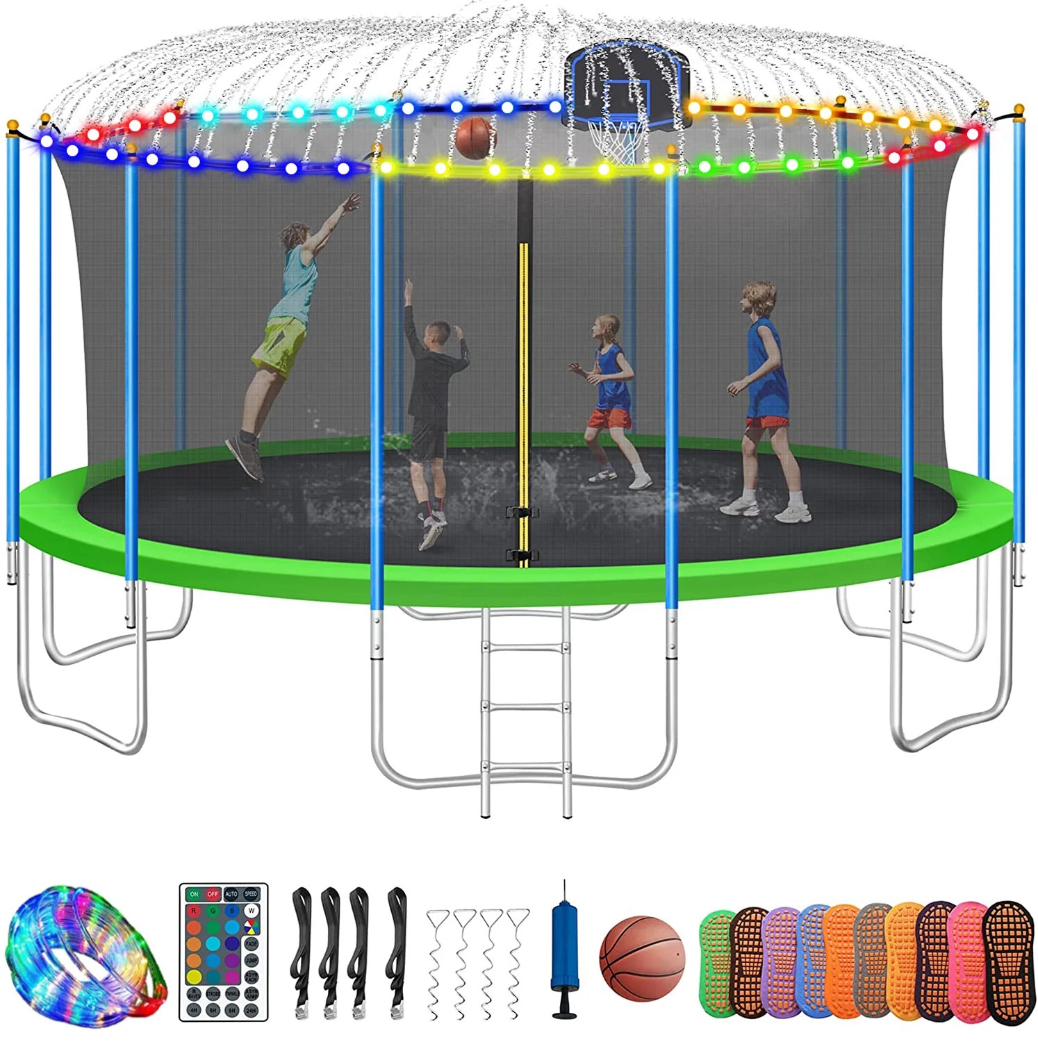 YORIN 1500LBS 16FT Trampoline for Adults/Kids, Outdoor Trampoline with Enclosure Net, Basketball ... | Walmart (US)