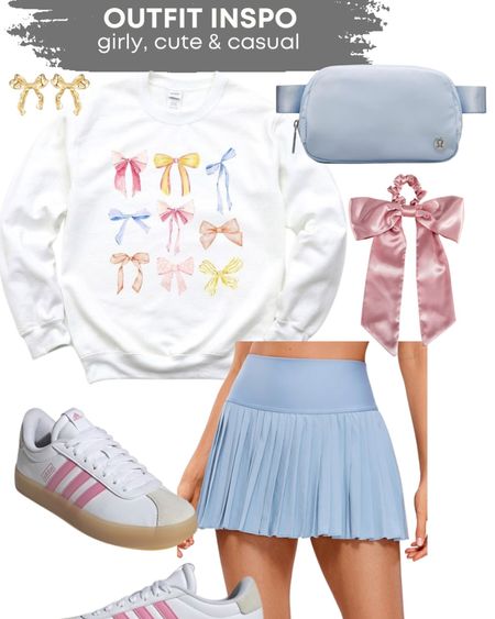 The cutest sweatshirt 🎀 and how about those sneakers?! Or the skirt! I love this girly, but active wear, but cute, but casual, all rolled up into one, outfit! 

#LTKFindsUnder100 #LTKSeasonal #LTKStyleTip
