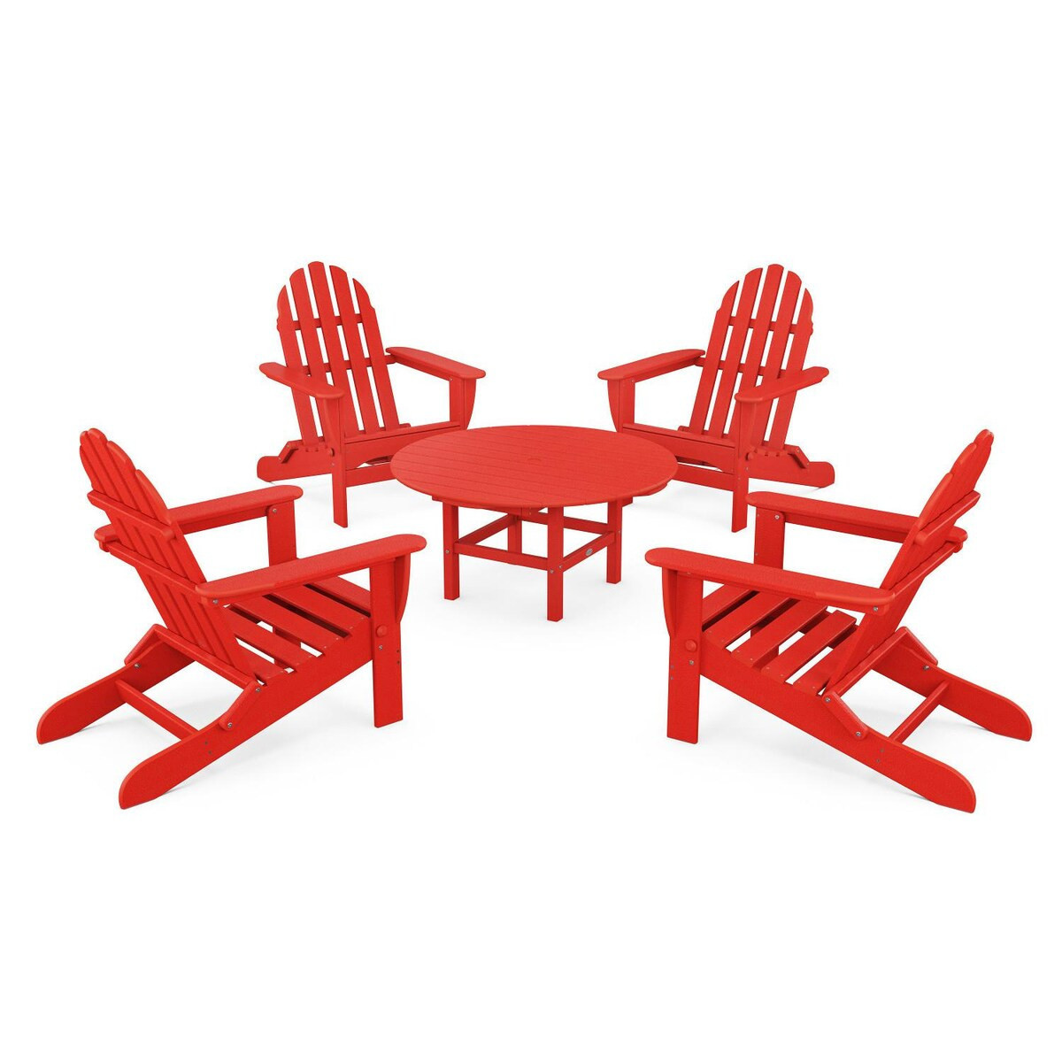 POLYWOOD Classic Adirondack 5 Pc Recycled Plastic Seating Set w/ Folding Chairs in Sunset Red by - PWS119-1-SR | BBQ Guys