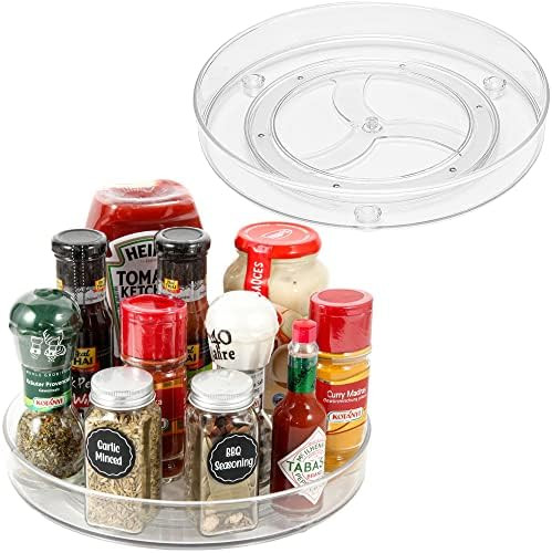 Set of 4, 9 Inch Clear Non-Skid Lazy Susan Organizers - Turntable Rack for Kitchen Cabinet, Pantr... | Amazon (US)