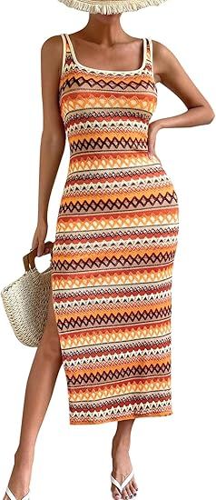 PRETTYGARDEN Maxi Dresses for Women 2024 Summer Casual Tank Dress Fitted Tight Square Neck Beach ... | Amazon (US)