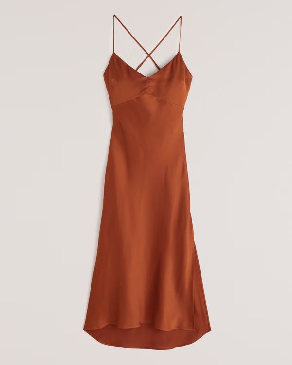 Satin Cross-Back Midi Dress | Abercrombie & Fitch (US)