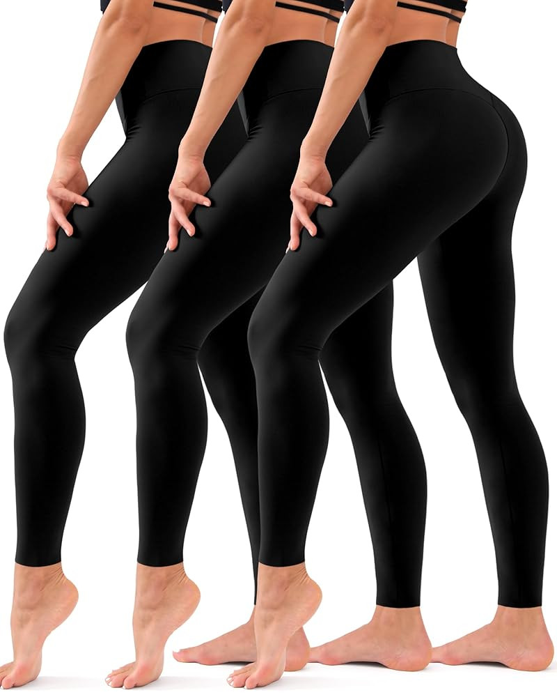Hmuuo 3 Pack Leggings for Women High Waisted Tummy Control No See-Through Yoga Pants Workout Runn... | Amazon (US)