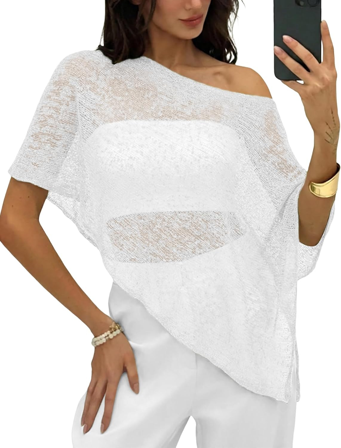 LOMON Womens Sheer Poncho Shrug Bolero Lightweight Knit Crochet Shrug Mesh Cover Up Summer 2026 | Amazon (US)