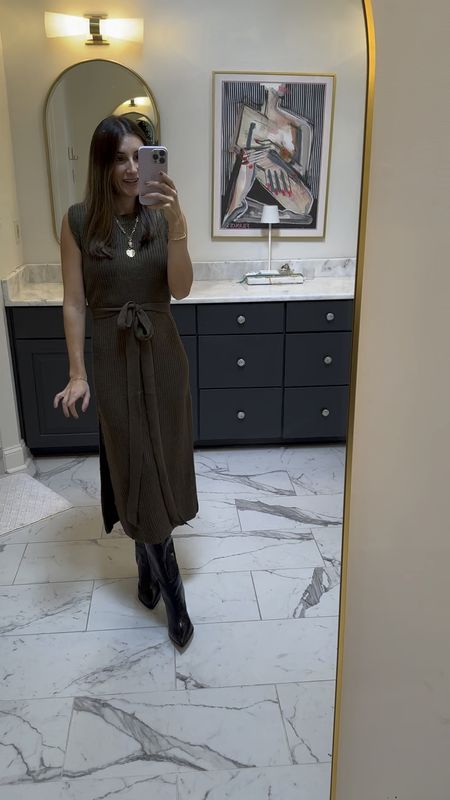Love this sweater dress! Wearing a small and the color is military green  

#LTKVideo #LTKfindsunder100 #LTKfindsunder50