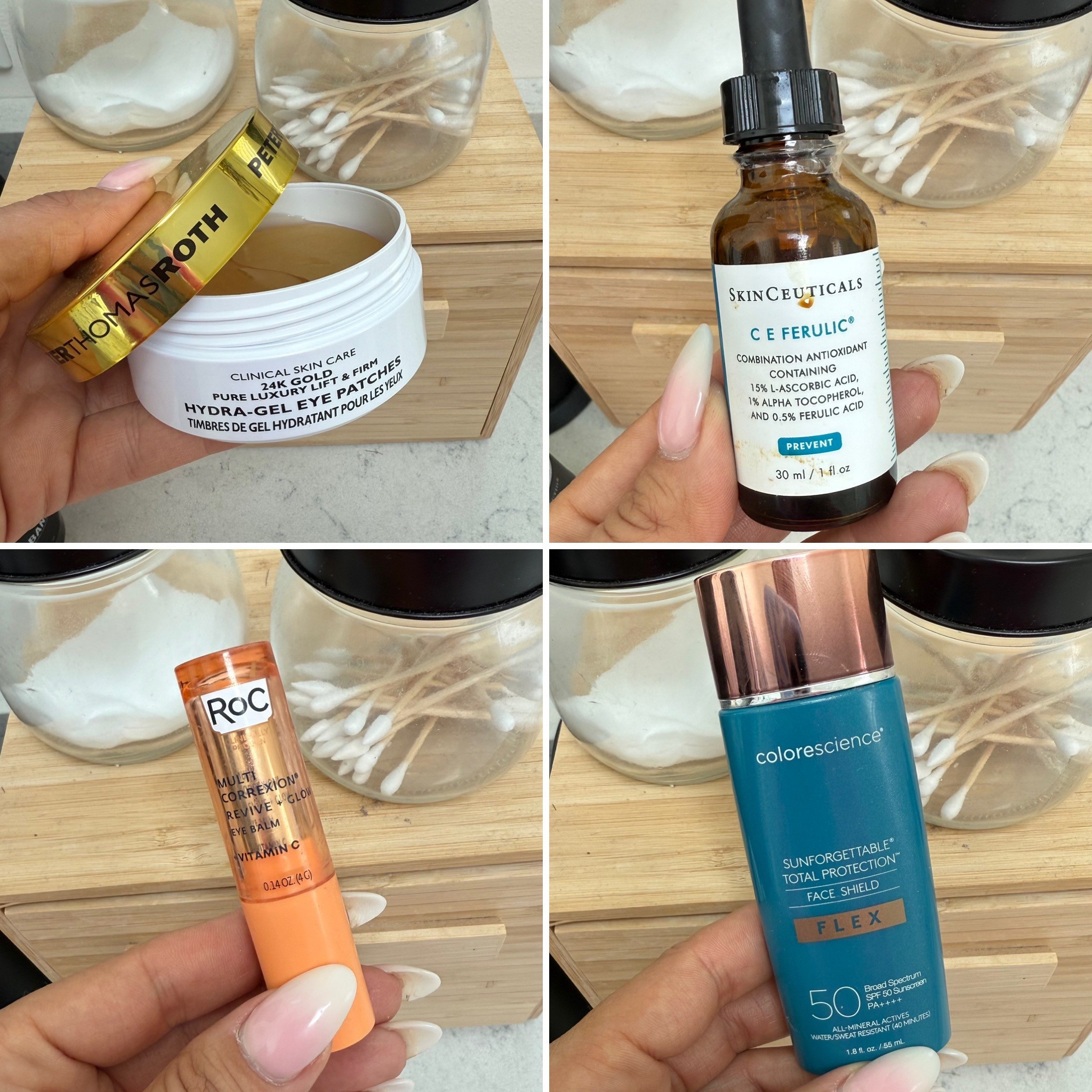 4 products I use and wear daily m! 
Eye patches- consistency is key 
Colorscience- medium. The perfect skin tint with SPF that adjusts to your skin color. 
ROC vitamin c with retinol. Perfect under eye corrector and moisturizer 
Holy Grail CE Ferulic Acid I use every morning for any- aging, wrinkles, discoloration  

#LTKBeauty #LTKFindsUnder100 #LTKU